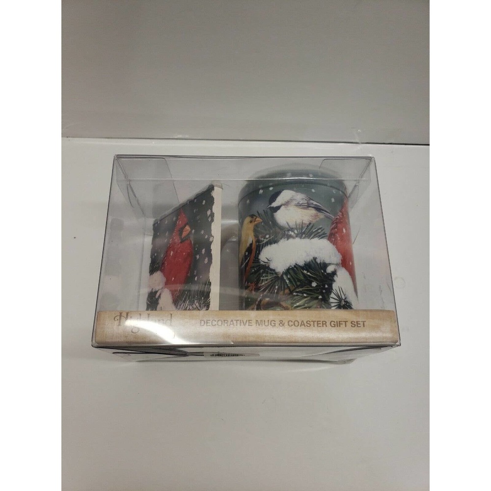 Highland Home Cardinal Decorative mug and Coaster set, new. 15 Oz Ceramic Mug